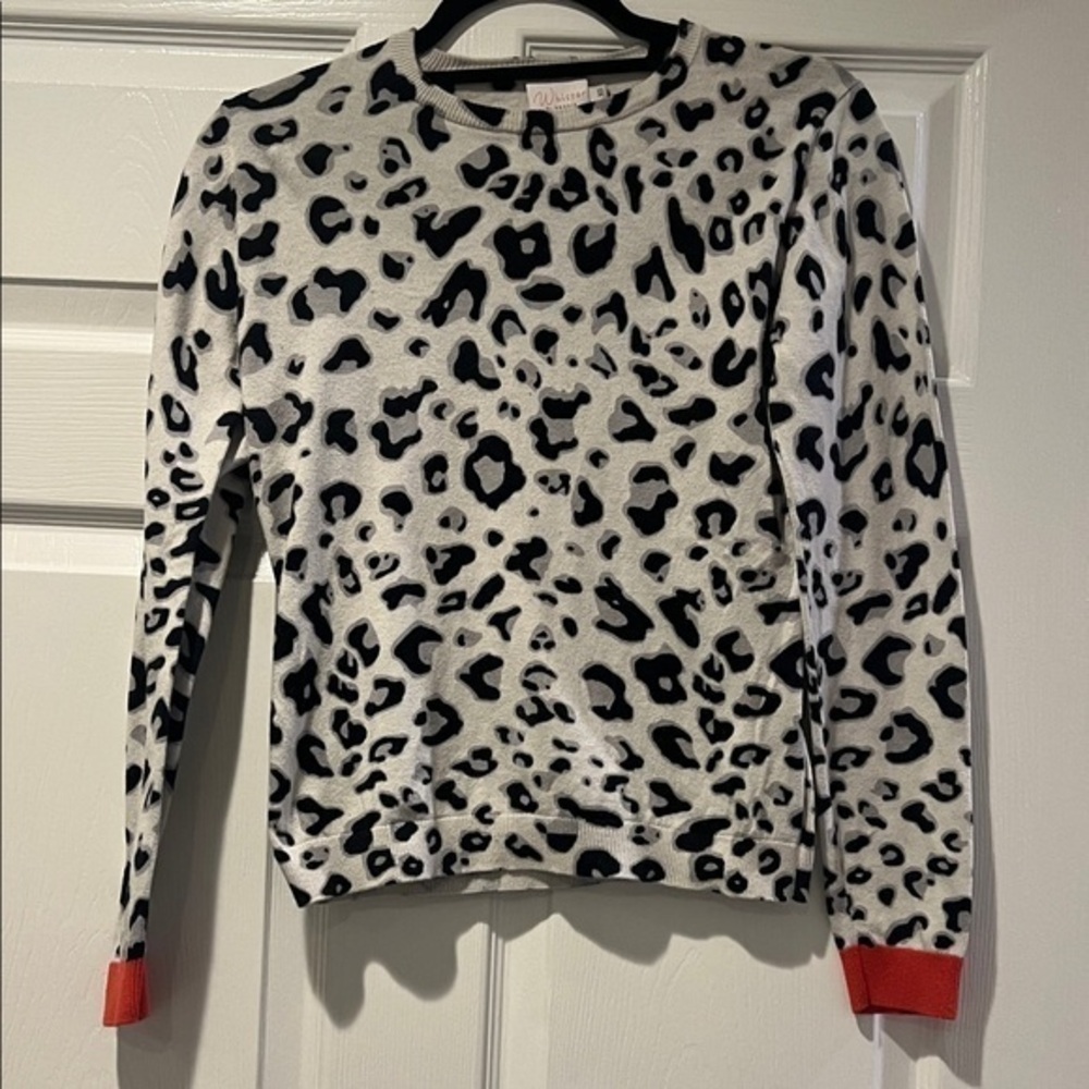 WHISPER BY BRODIE Leopard Print Sweater with Red Cuffs Size XS
